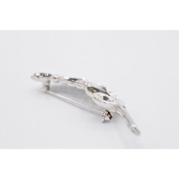 Givenchy Vintage Leaf Pin Brooch Gray Crystal Runway Rare Signed 1980s Bin8 - Picture 7 of 10